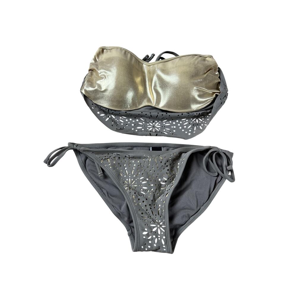 NINETY SIX DEGREES Bikini Womens M Gray Bandeau Lined Built-In Bra 2 Piece